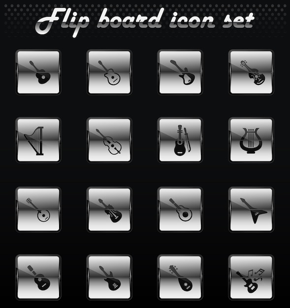Instrumentos de cuerda vector iconos mecánicos flip para el diseño de la interfaz de usuario