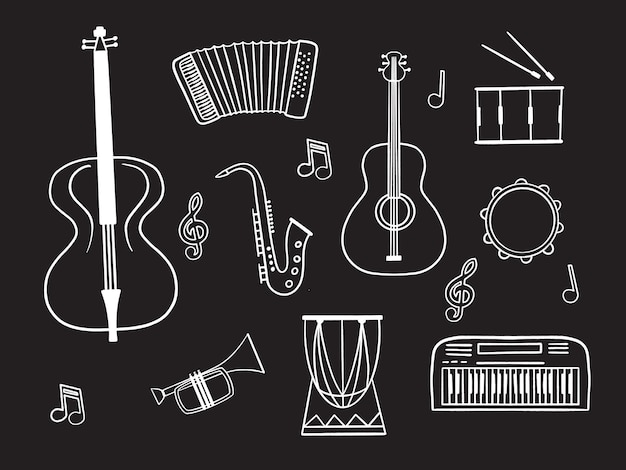 Vector instrumentos musicales coloridos objetos de estilo de diseño plano