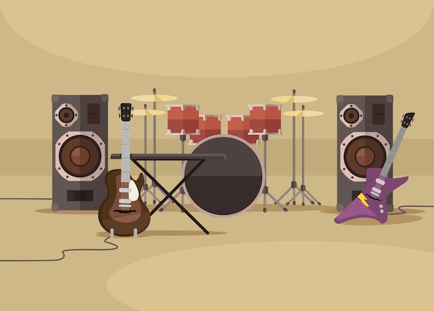 Vector instrumentos musicales, ilustración plana