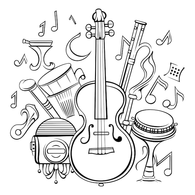 Vector instrumentos musicales libro para colorear para niños