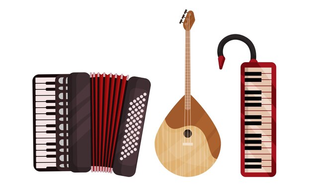 Instrumentos musicales populares Conjunto vectorial Colección eslava clásica Concepto de melodía étnica