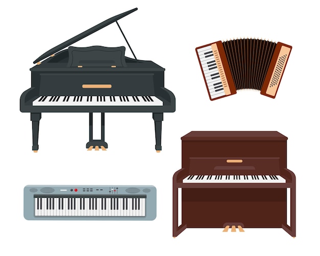 Instrumentos musicales de teclado clásico conjunto de iconos