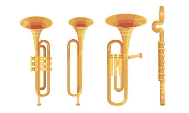 Instrumentos musicales de viento con conjunto vectorial de trompeta y flauta