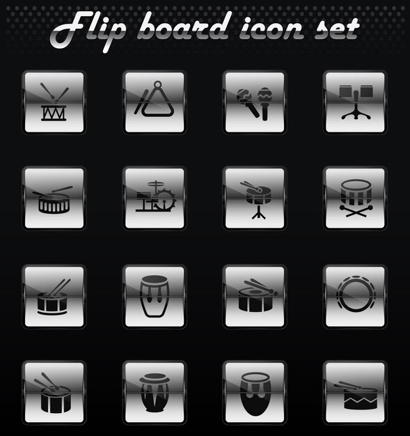 Instrumentos de ritmo vector iconos mecánicos flip para el diseño de la interfaz de usuario