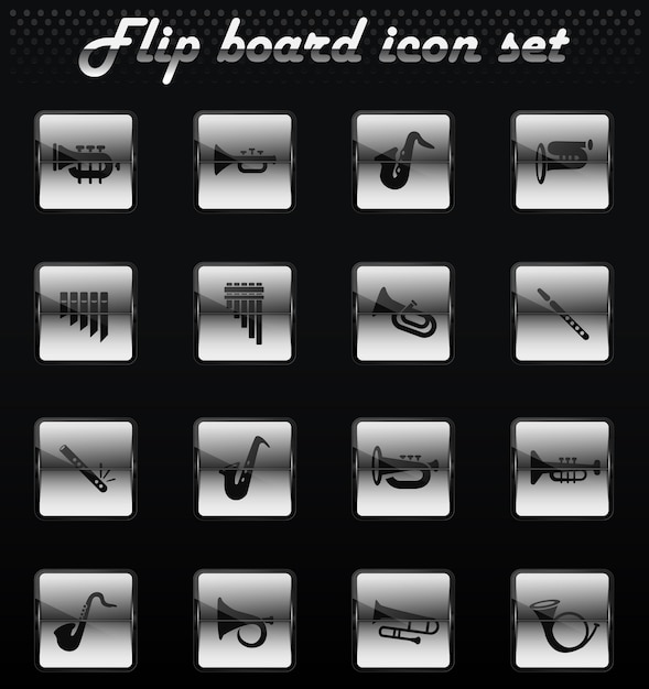 Instrumentos de viento vector iconos mecánicos flip para el diseño de la interfaz de usuario