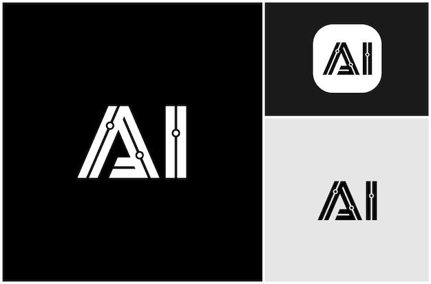 Inteligencia artificial artificial (IA) Tecnología de conexión de circuitos Vector Ilustración del diseño del logotipo