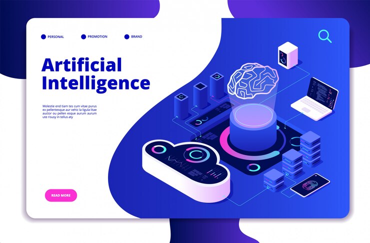 Vector inteligencia artificial de aterrizaje. ai redes cerebrales digitales inteligentes aprendizaje neuronal soluciones inteligentes innovaciones concepto