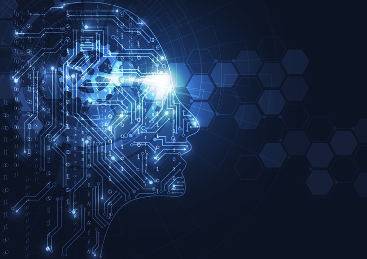 Vector inteligencia artificial. cabeza humana geométrica abstracta
