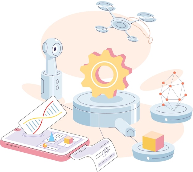 Vector inteligencia artificial cerebro digital tecnología del futuro red neuronal en la industria innovación técnica y científica desarrollo de la producción moderna implementación de tecnologías científicas