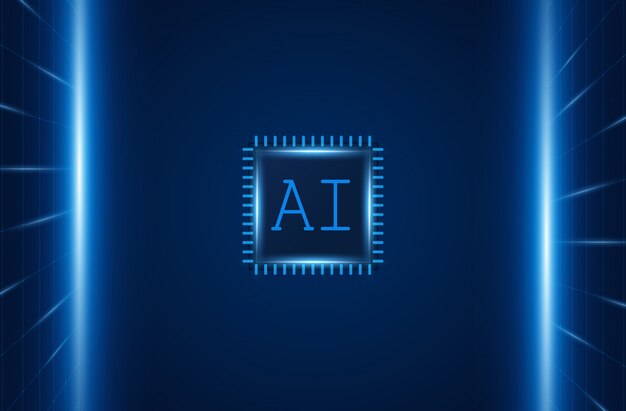 Inteligencia artificial, chipset AI en placa de circuito, concepto de tecnología futurista