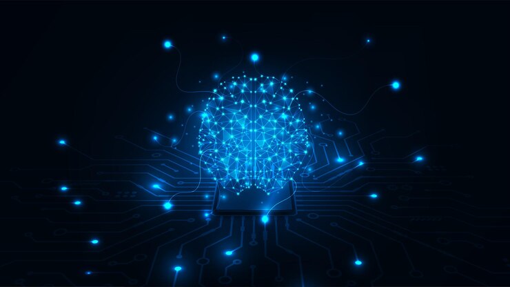 Vector inteligencia artificial concepto de hardware circuito cerebral en microchip tecnología fondo abstracto