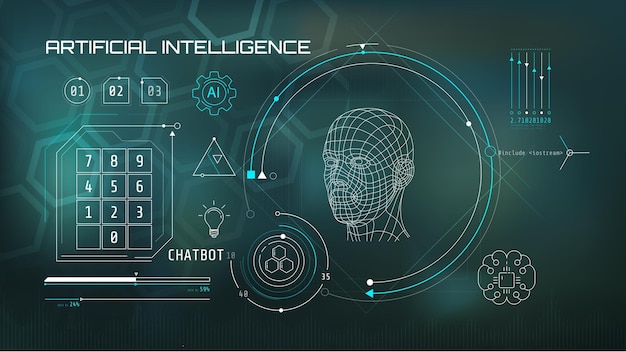 Inteligencia artificial construida en un círculo tecnológico con una cabeza d en un fondo abstracto