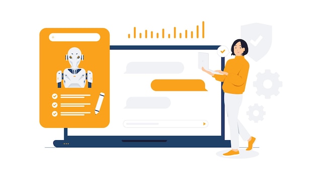 La inteligencia artificial creada genera arte con servidores de IA rápidos y tecnología de robots con redes neuronales piensa que un cerebro digital está aprendiendo a procesar grandes datos ilustración del concepto
