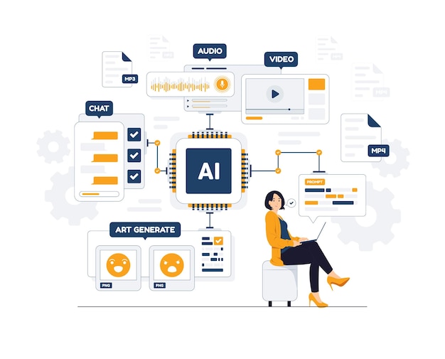 La inteligencia artificial creada genera arte con servidores de inteligencia artificial rápidos y tecnología de robots con red neuronal que cree que un cerebro digital está aprendiendo a procesar ilustraciones conceptuales de big data