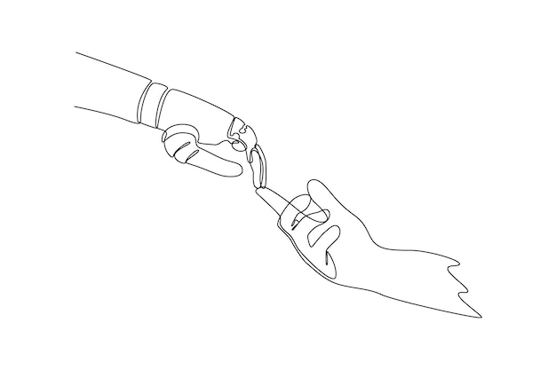 Inteligencia artificial Dibujo de procesador de AI y mano de robot humano Logotipo del sitio web Medios sociales Ilustración del vector de objetos