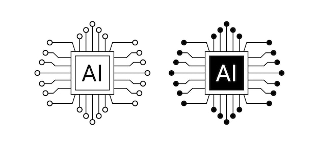 Inteligencia artificial diseño de iconos colección de emblemas AI chip de circuito digital mente inteligente ilustración vectorial de símbolos de red