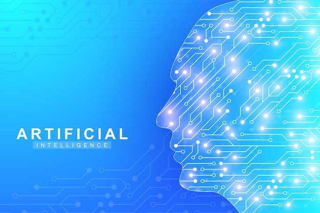 Inteligencia artificial futurista y concepto de aprendizaje automático. Visualización de Big Data humana. Comunicación de flujo de ondas, ilustración vectorial científica.
