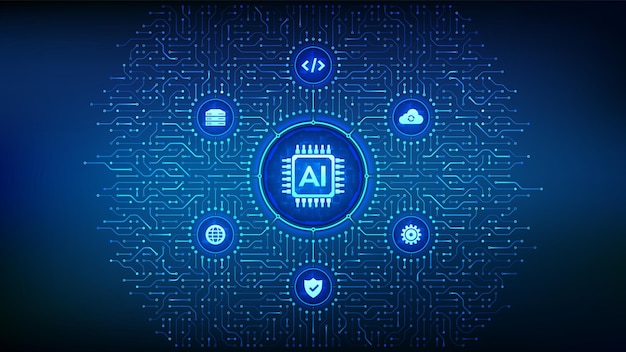 Vector inteligencia artificial (ia) tecnología de aprendizaje automático análisis de grandes datos análisis del fondo de la placa de circuitos