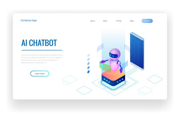 Inteligencia artificial isométrica. Chatbot y marketing futuro. AI y el concepto de IOT empresarial. Servicio de ayuda de diálogo. ilustración vectorial