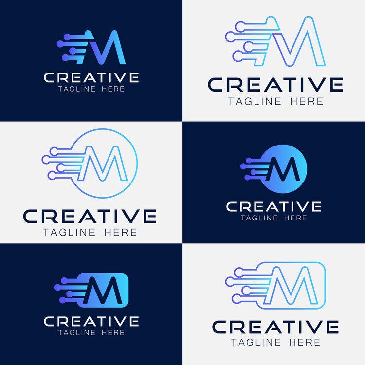 Vector inteligencia artificial con la letra m triángulo formas geométricas tecnología análisis de vector de logotipo