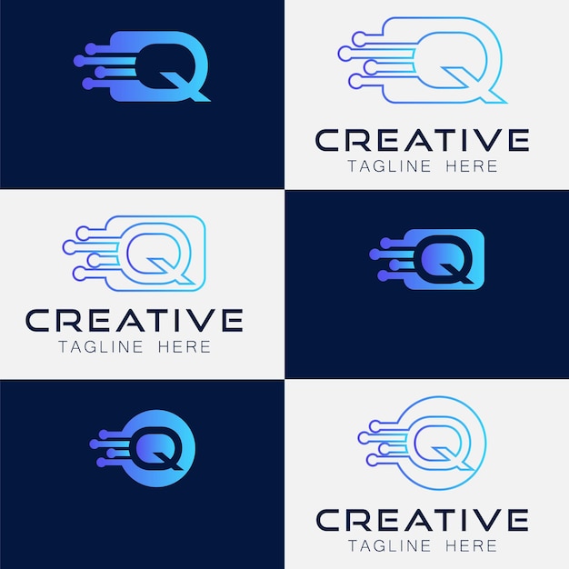 Inteligencia artificial con la letra Q triángulo formas geométricas tecnología Análisis vector de logotipo