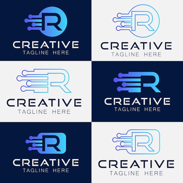 Inteligencia artificial con la letra R triángulo formas geométricas tecnología de análisis de vector de logotipo