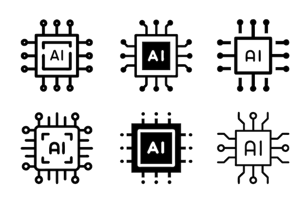 Inteligencia artificial Procesador de IA Chip Símbolo del icono vectorial