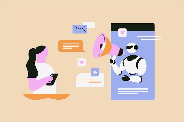 Inteligencia artificial en las redes sociales Ilustración vectorial