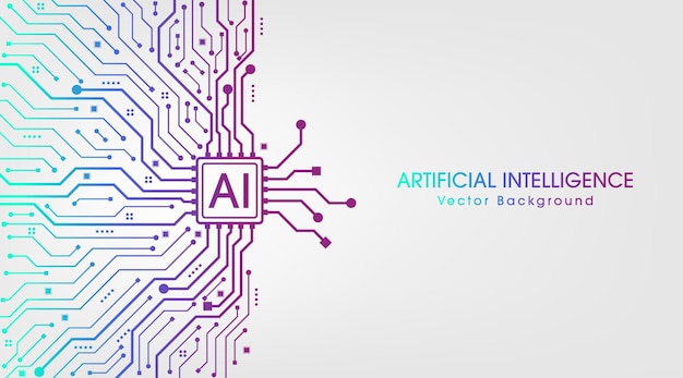 Inteligencia artificial resumen de fondo chipset de IA en placa de circuito Inteligencia artificial y concepto de tecnología de aprendizaje automático Ilustración vectorial