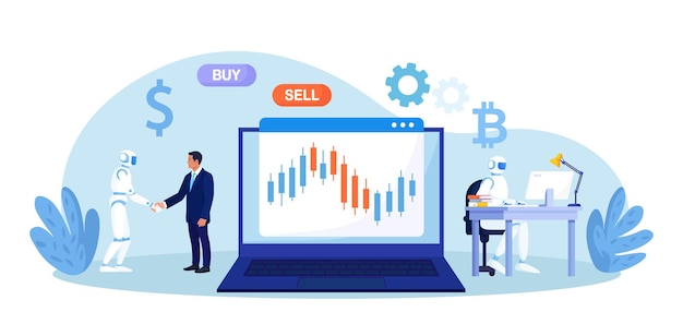 Inteligencia artificial robot comerciante bot de comercio analizar datos de mercado intercambio financiero obtener ganancias IA para el comercio automatizado en el mercado de valores transacciones del mercado de divisas digitales