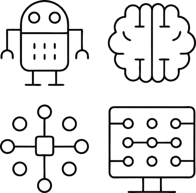 Inteligencia artificial Robótica Cerebro Redes neuronales Tecnología Iconos