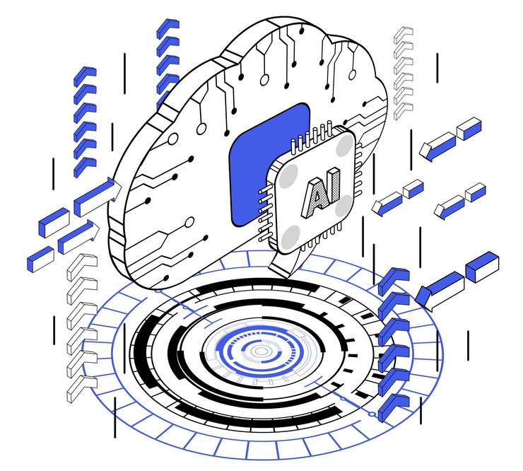 Vector inteligencia artificial tecnología digital futurista ilustración vectorial isométrica diseño plano aislado contorno estilo lineal de dos tonos arte de línea editable