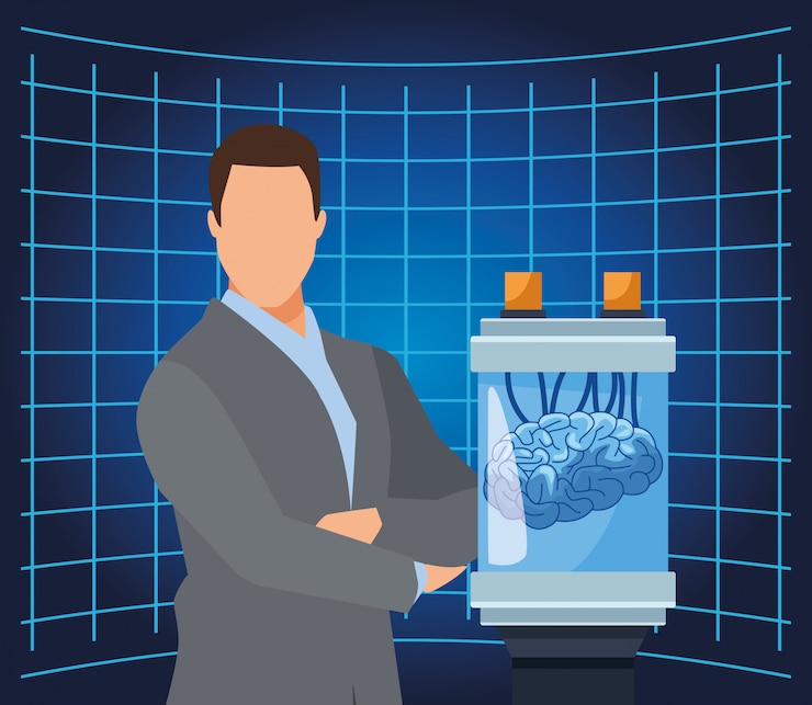 Vector inteligencia artificial tecnología hombre cerebro humano ciencia conectada