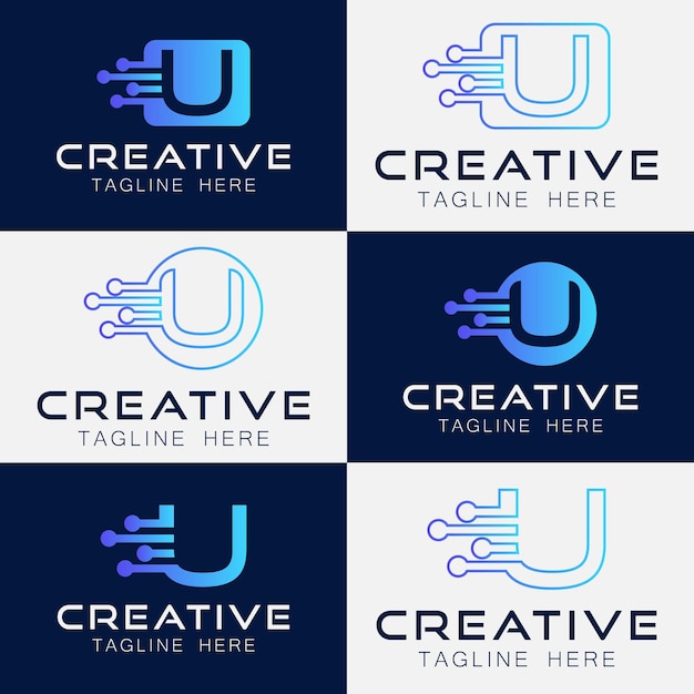 Inteligencia artificial con tecnología de red de la letra u Análisis del concepto de diseño vectorial del logotipo