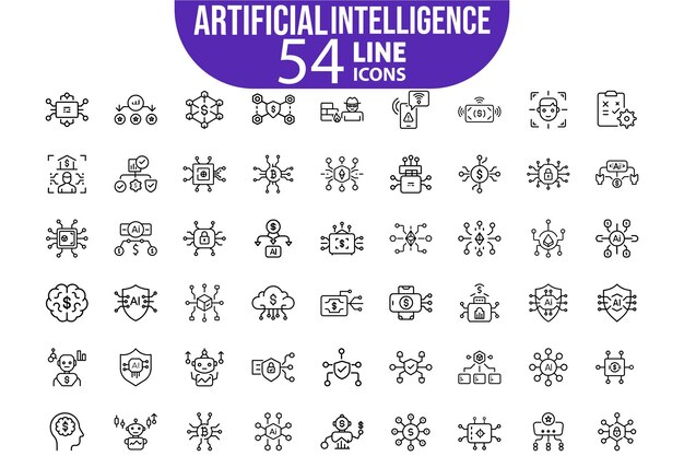 La inteligencia artificial de la tecnología web y las aplicaciones móviles establecen iconos de estilo de línea delgada editable