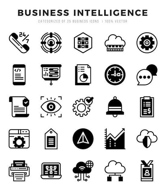 Inteligencia de negocios Lineal Colección de iconos llenados Con 25 conjuntos de iconos Ilustración vectorial