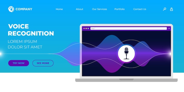 Inteligencia personal en línea asistente de voz reconocimiento página de destino ui o ux plantilla de diseño web