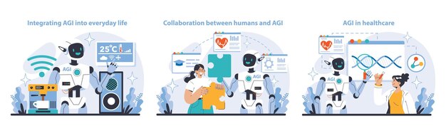 Vector interacciones colaborativas entre humanos y robots y asistencia sanitaria
