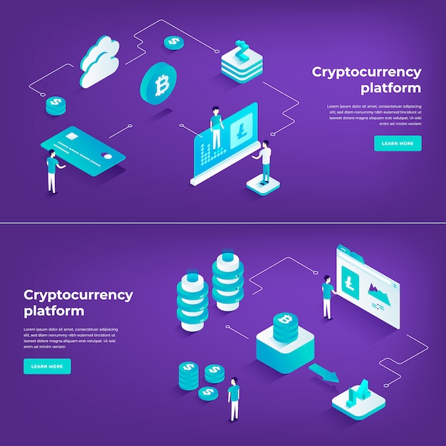 Intercambio de criptomonedas y composición isométrica de blockchain.