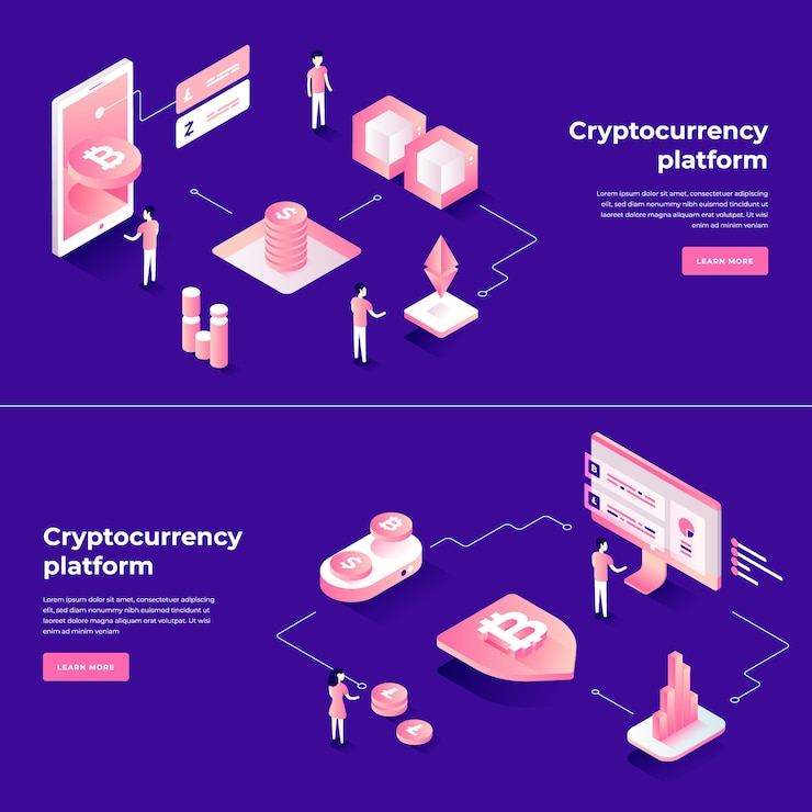 Vector intercambio de criptomonedas y composición isométrica de blockchain.