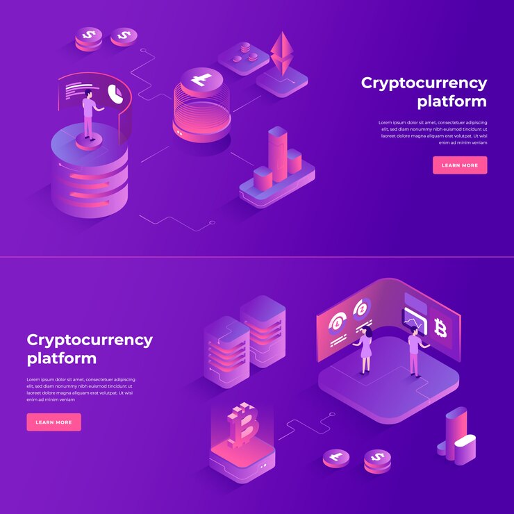 Vector intercambio de criptomonedas y composición isométrica de blockchain.
