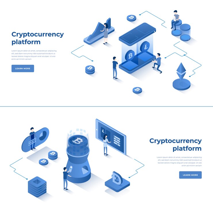 Vector intercambio de criptomonedas y composición isométrica de blockchain.