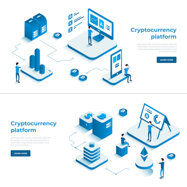 Intercambio de criptomonedas y composición isométrica de blockchain.