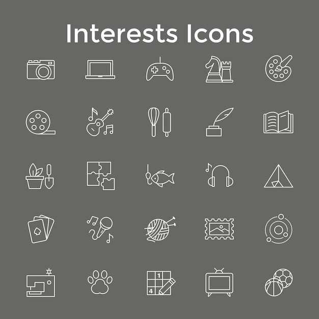 Intereses Iconos Aficiones Deportes Artes Música y Viajes Colección de arte vectorial