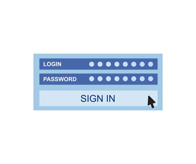 Interfaz de acceso digital con campos de acceso y contraseña y un botón de signo en el cursor