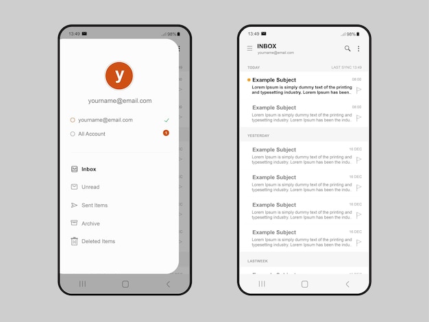 Interfaz de aplicación de correo electrónico en modo ligero Comunicación limpia y organizada