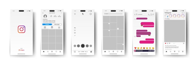 Interfaz de la aplicación de Instagram en la pantalla de Iphone, iconos, emoticonos. Maqueta de Instagram en iPhone.