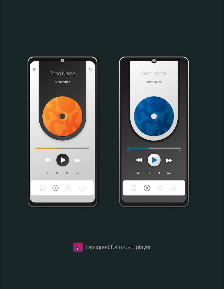 Vector interfaz de aplicación móvil reproductor de música ilustración vectorial