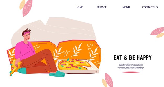 Vector interfaz de banner de sitio web para entrega de pizza y vector de servicios de pedido de comida rápida