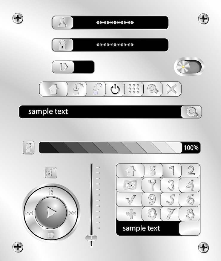 Vector interfaz chrome del sitio web se puede usar para tabletas y escritorios jugador de música